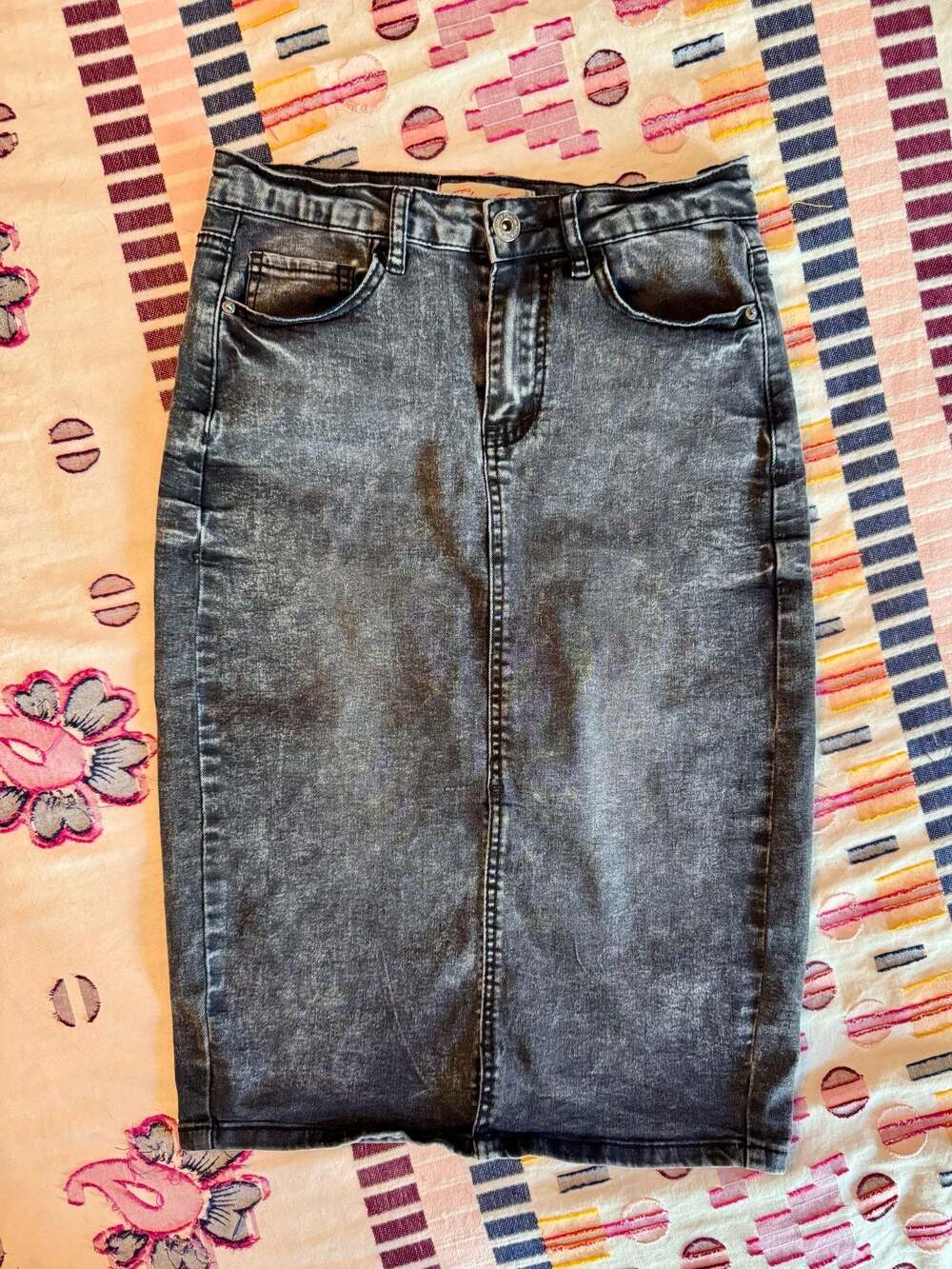 Vintage Acid Wash Denim Midi Skirt Y2K Grunge Indie Sleaze Dark Academia 90s